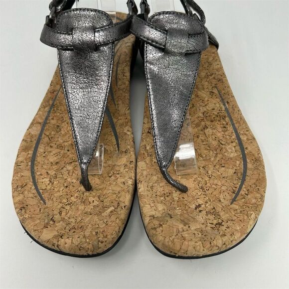 Aetrex Women's Silver Metallic Thong Slingback Sandals Cork Footbed Size 10.5-11 - Picture 5 of 13